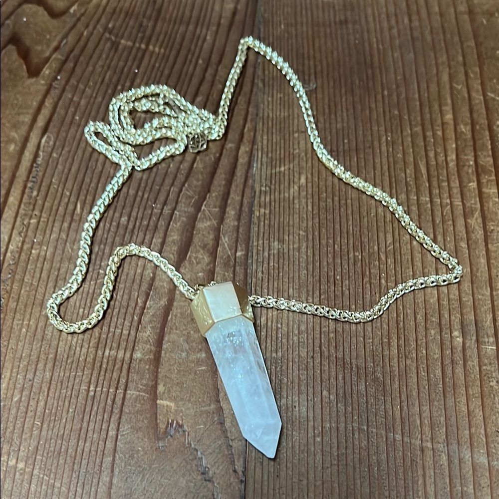 Kendra Scott Jayce Long Rock Crystal Clear Gold Pendant Necklace Chain - Picture 3 of 5